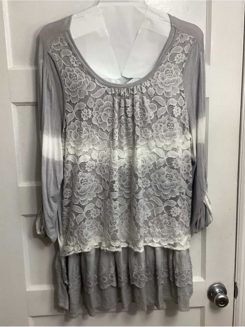 Lace Front Grey Layered Tunic Top